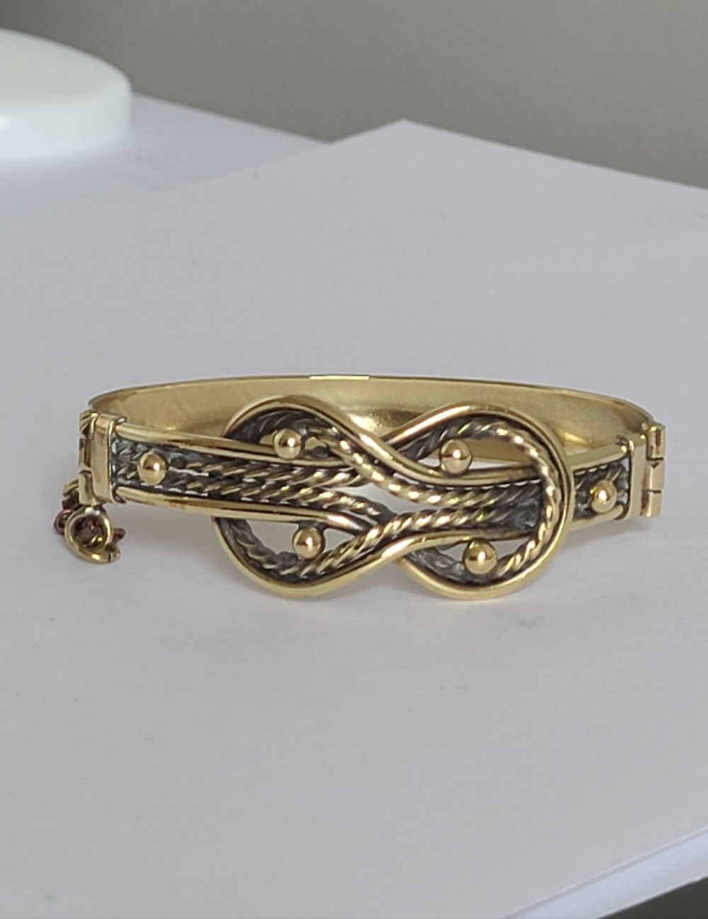 Vintage Gold Bronze Finnish Kalevala Koru Viking Style Knot Bangle Bracelet
